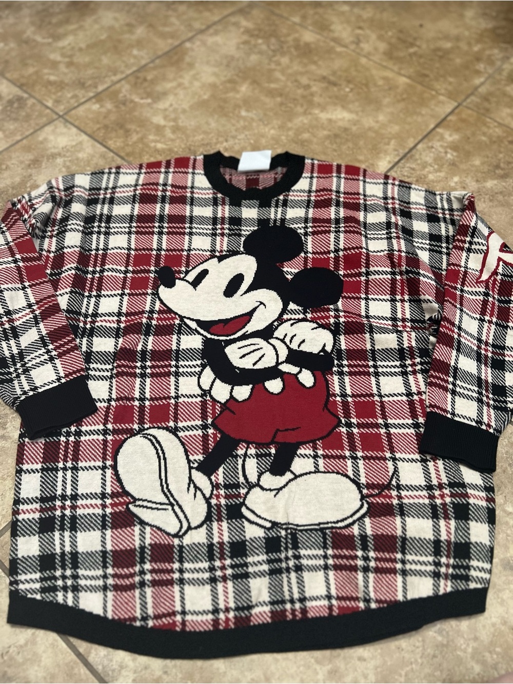 Disney Red Plaid Mickey Crewneck Sweater